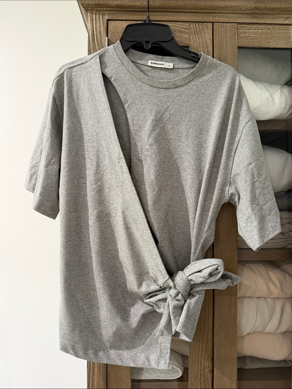 SIMKHAI Gray Short Sleeve Twist-Front Tee